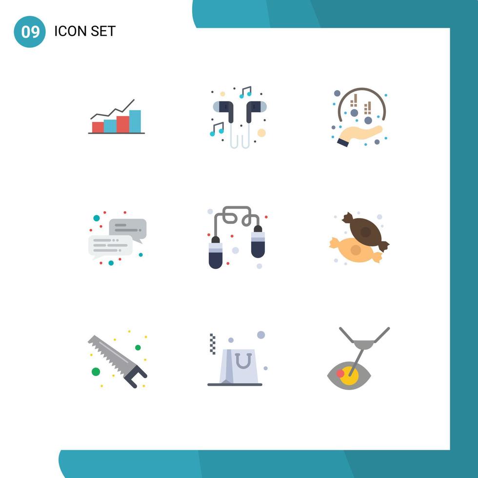9 Universal Flat Color Signs Symbols of chat sponsorship music hand donation Editable Vector Design Elements