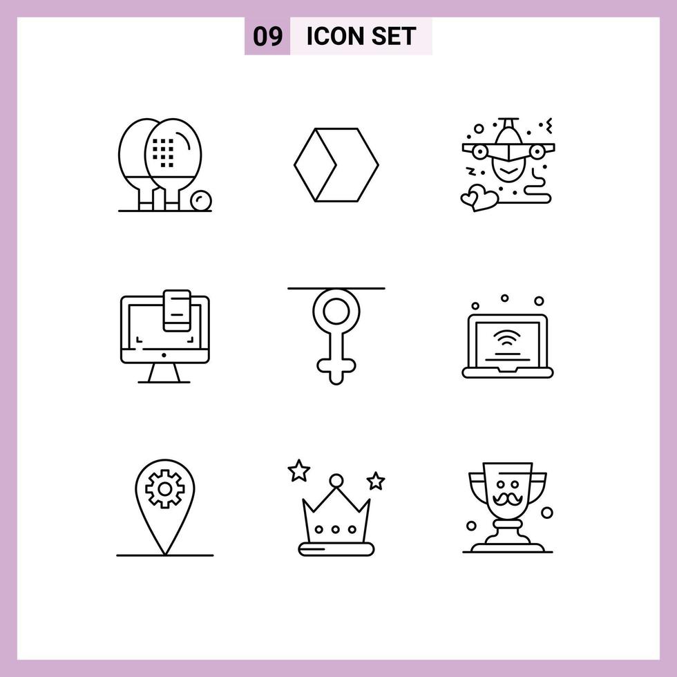 9 Outline concept for Websites Mobile and Apps screen computer market cap design heart Editable Vector Design Elements