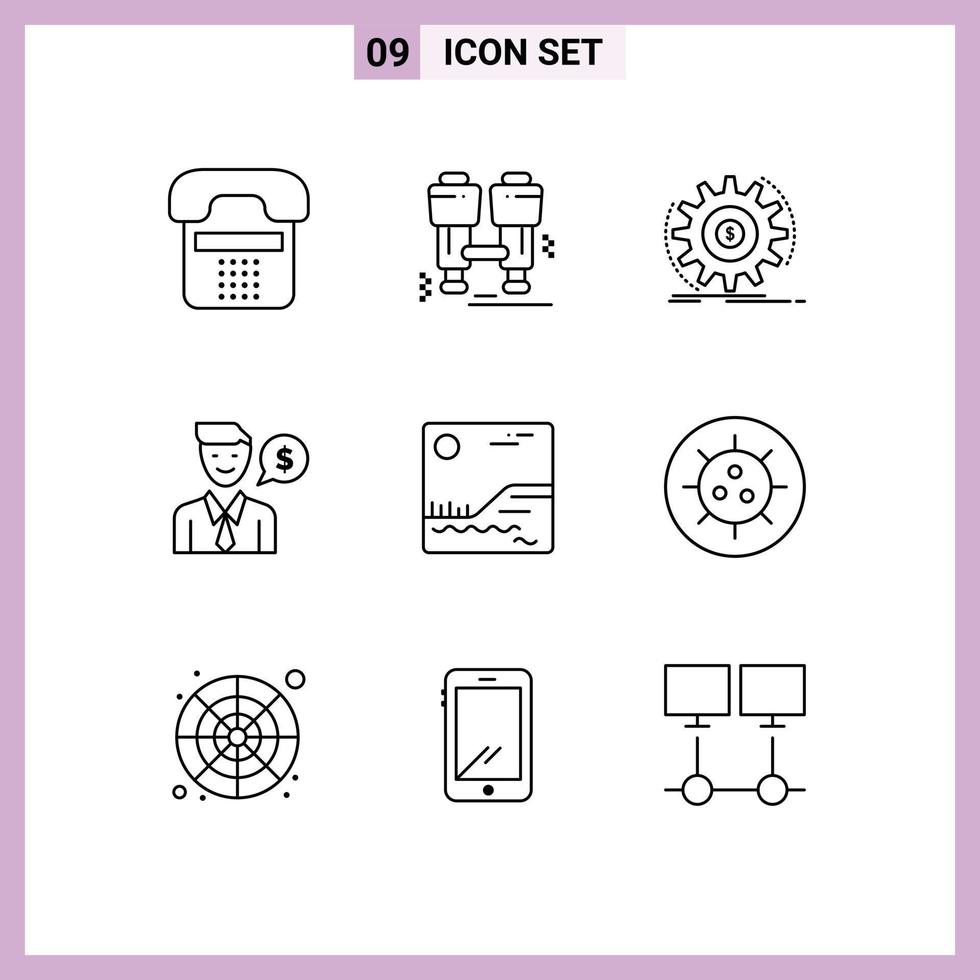 9 Outline concept for Websites Mobile and Apps dollar work find man making Editable Vector Design Elements