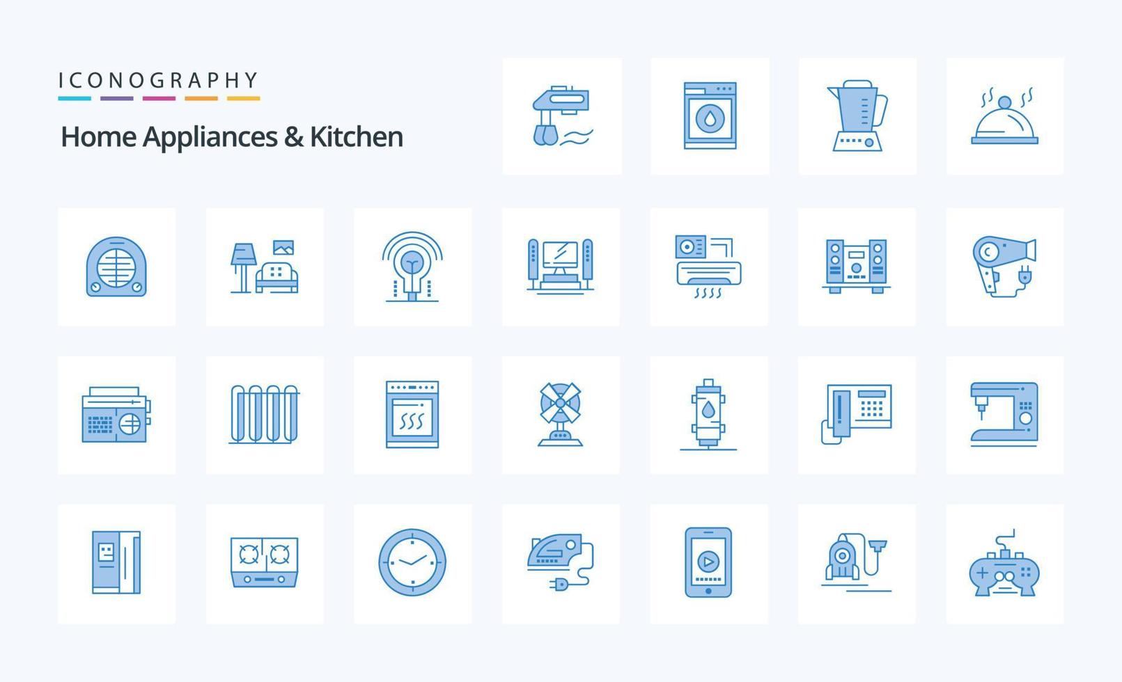25 electrodomésticos y paquete de iconos azules de cocina vector
