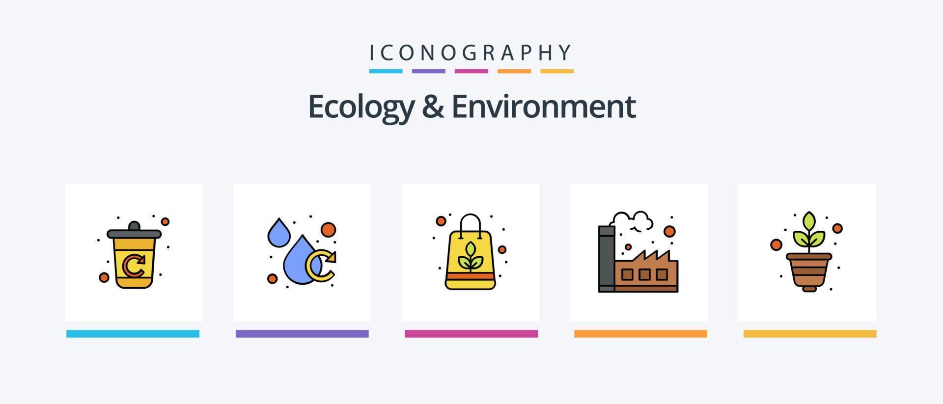 La línea de ecología y medio ambiente llenó un paquete de 5 íconos que incluye investigación. verde. verde. pipa. cerveza. diseño de iconos creativos vector