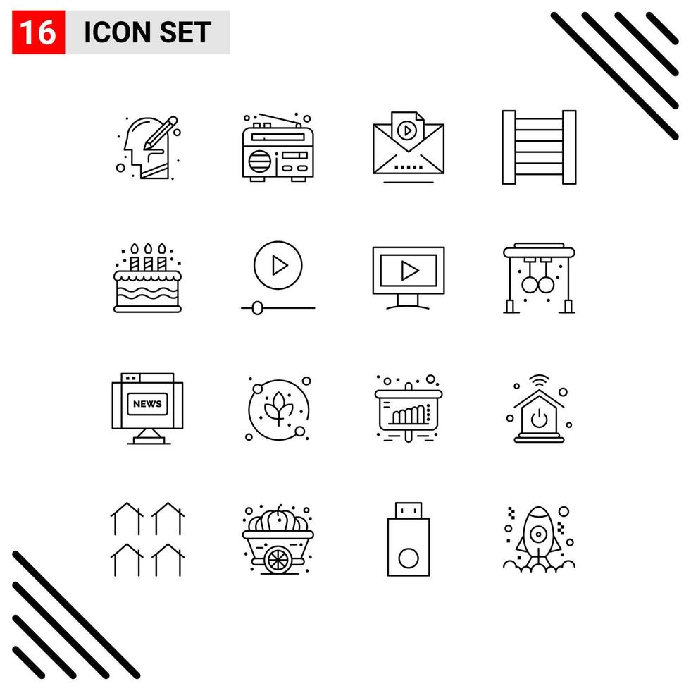 16 Thematic Vector Outlines and Editable Symbols of player devices email candle birthday Editable Vector Design Elements