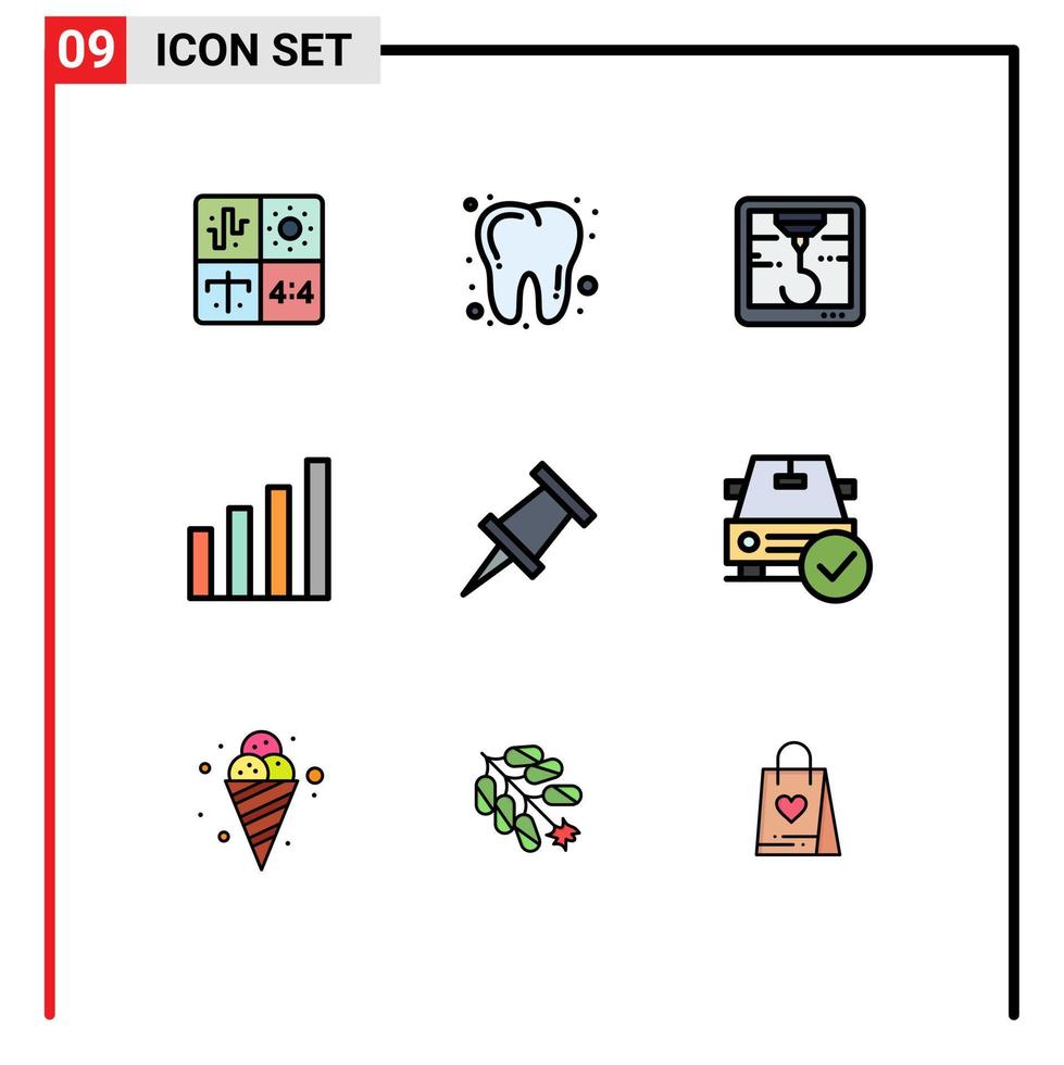 9 Filledline Flat Color concept for Websites Mobile and Apps checked pin printer marker signal Editable Vector Design Elements