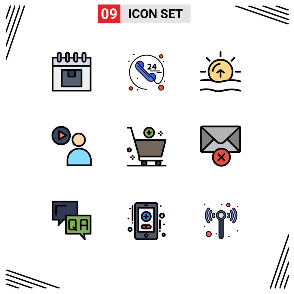 conjunto de 9 iconos de interfaz de usuario modernos signos de símbolos para agregar servicio de video reproducir clima elementos de diseño vectorial editables vector