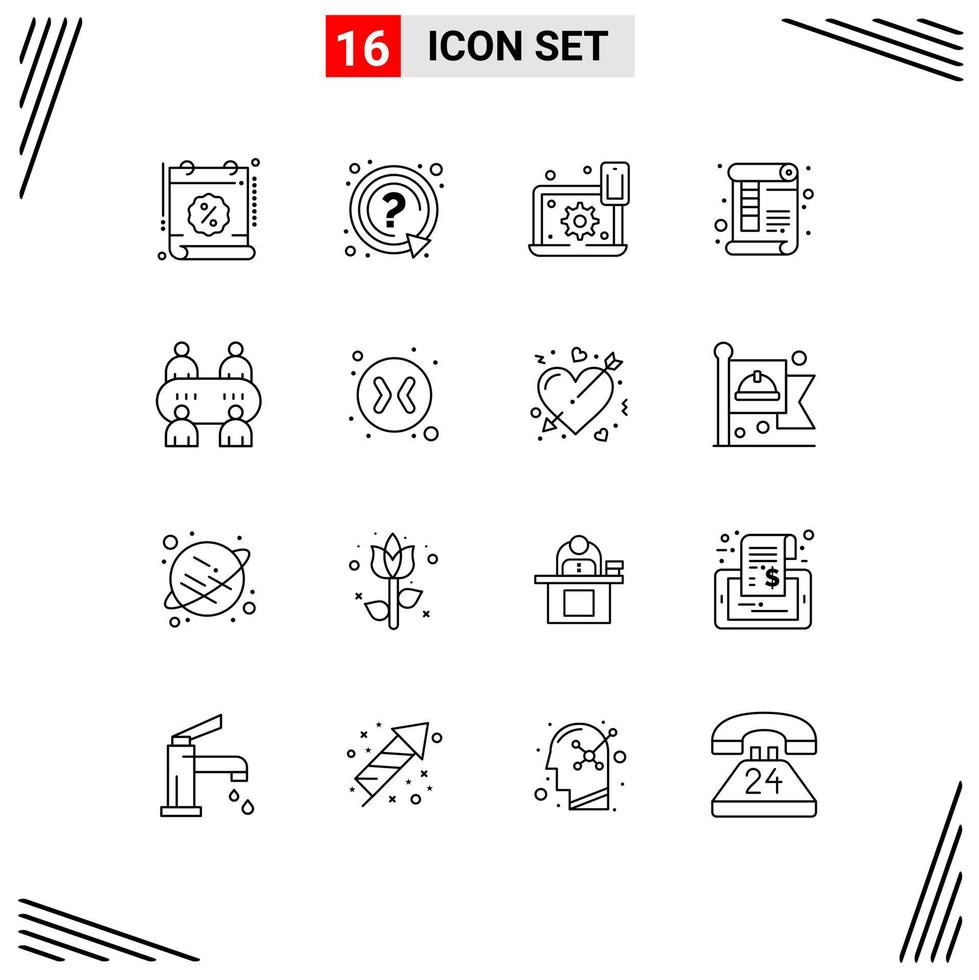 Group of 16 Outlines Signs and Symbols for print page support document setting Editable Vector Design Elements