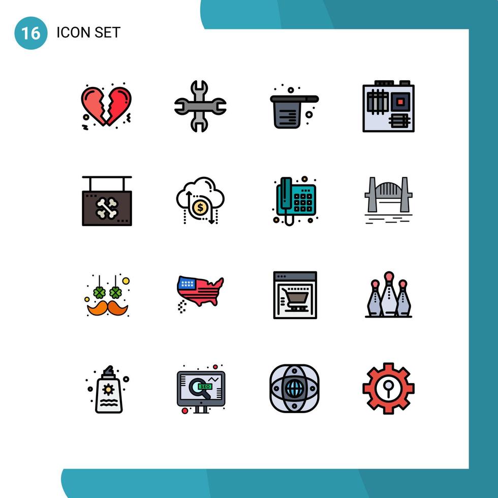 Mobile Interface Flat Color Filled Line Set of 16 Pictograms of shop halloween cooking board hardware Editable Creative Vector Design Elements