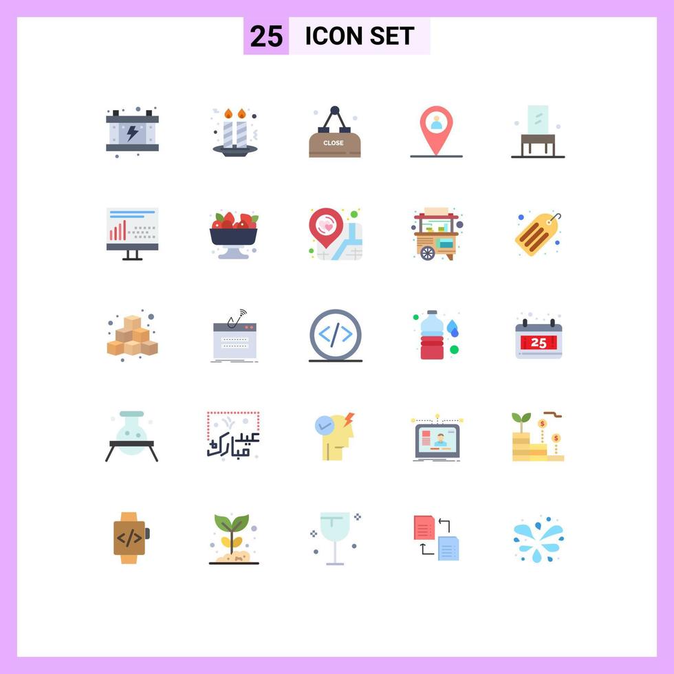 Universal Icon Symbols Group of 25 Modern Flat Colors of interior chair drink man location Editable Vector Design Elements