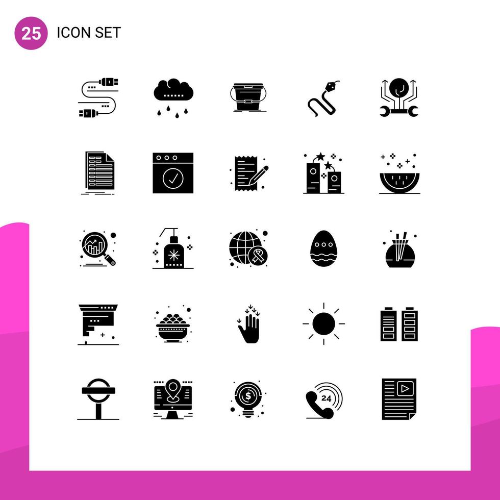 Modern Set of 25 Solid Glyphs and symbols such as engineering king bucket india animal Editable Vector Design Elements
