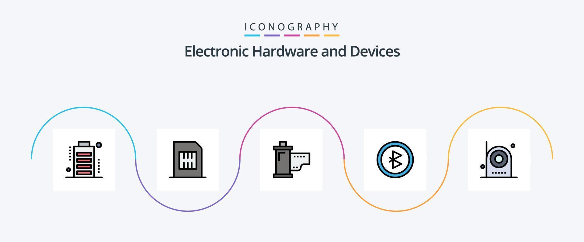 paquete de iconos de 5 planos llenos de línea de dispositivos que incluye señal. Bluetooth. móvil. película. película vector