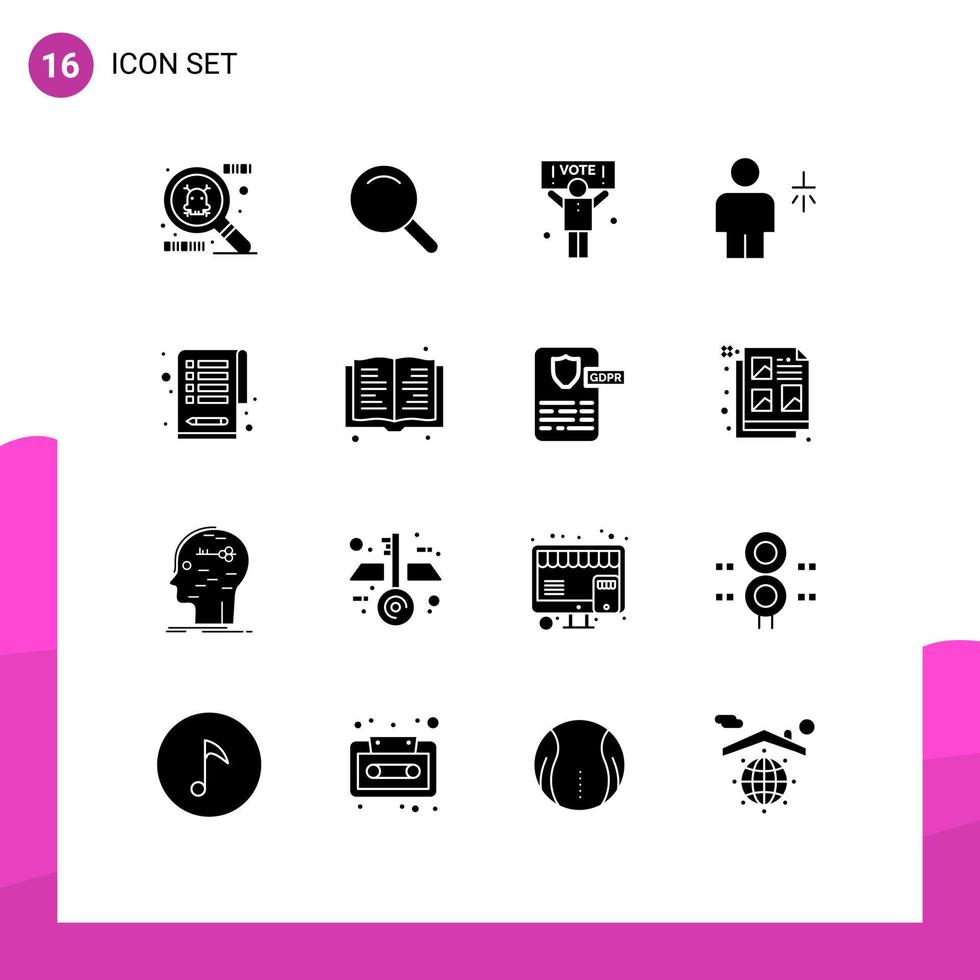 16 Thematic Vector Solid Glyphs and Editable Symbols of read tasks avatar clipboard water Editable Vector Design Elements