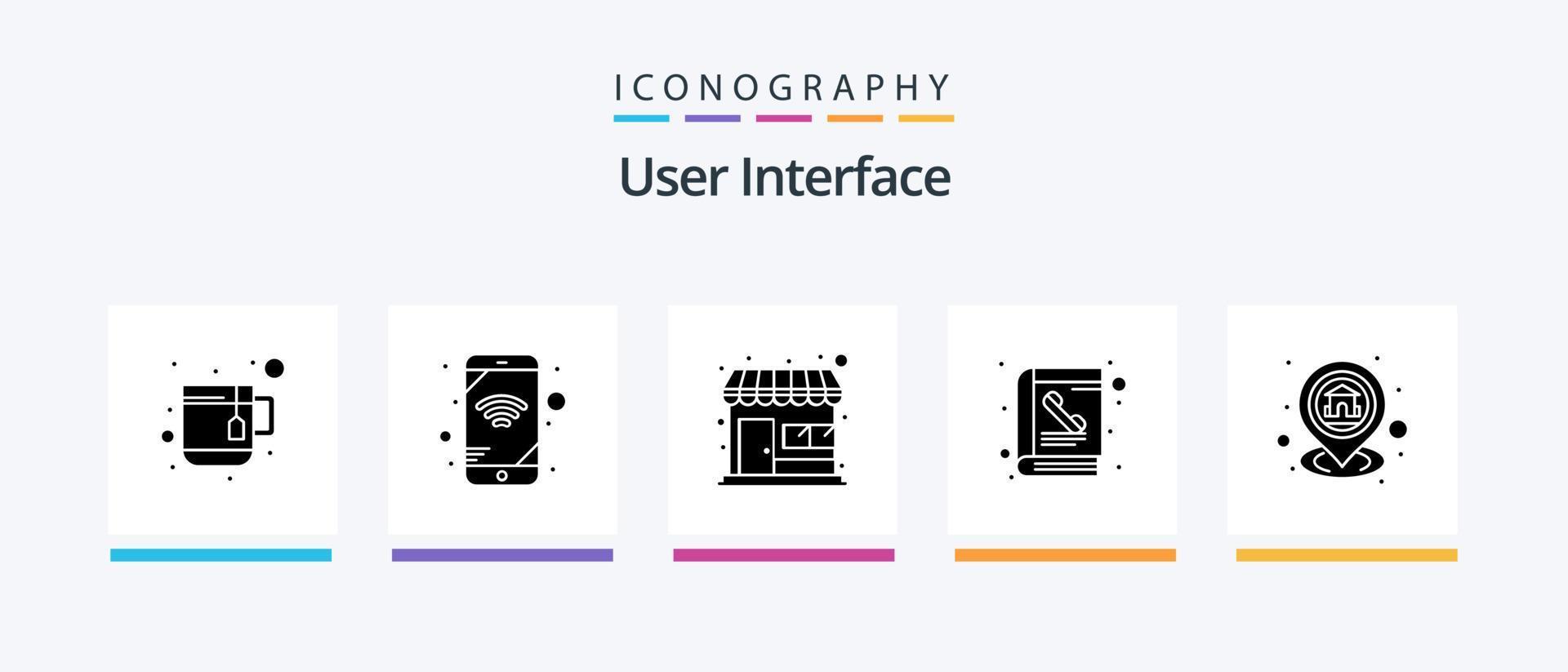 User Interface Glyph 5 Icon Pack Including map. home. shop. gps. phone. Creative Icons Design vector