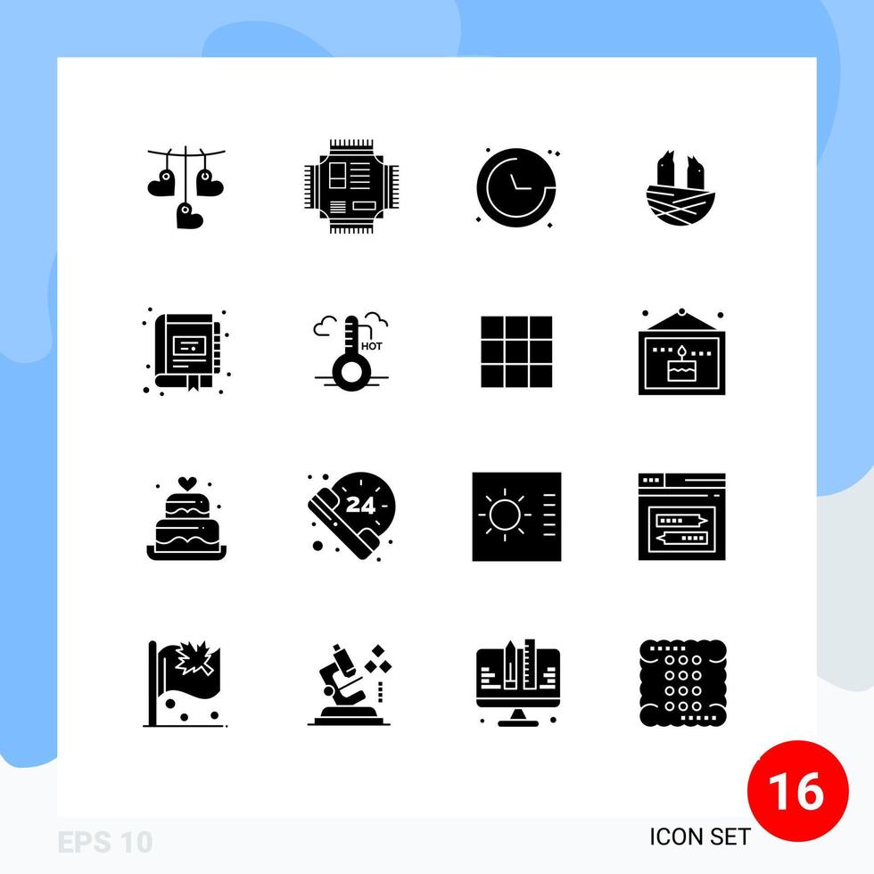 Pictogram Set of 16 Simple Solid Glyphs of book house technology bird navigation Editable Vector Design Elements