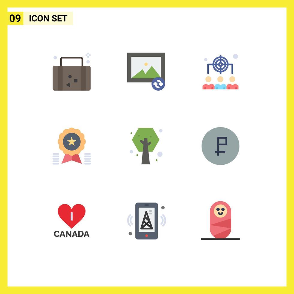 9 Thematic Vector Flat Colors and Editable Symbols of earth day medal business badge achievement Editable Vector Design Elements