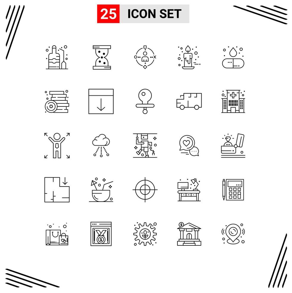 Group of 25 Modern Lines Set for drug red user gift thanks day Editable Vector Design Elements