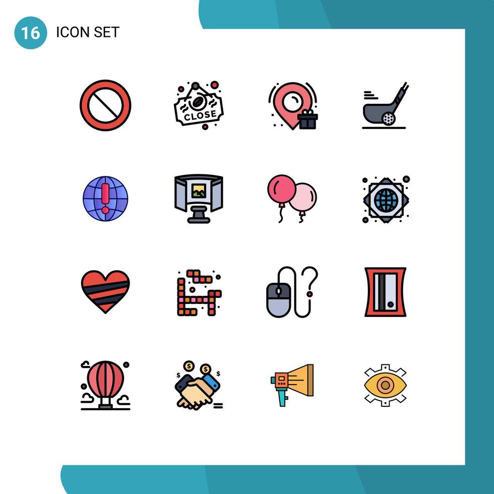 Group of 16 Flat Color Filled Lines Signs and Symbols for browser globe box sport ball Editable Creative Vector Design Elements