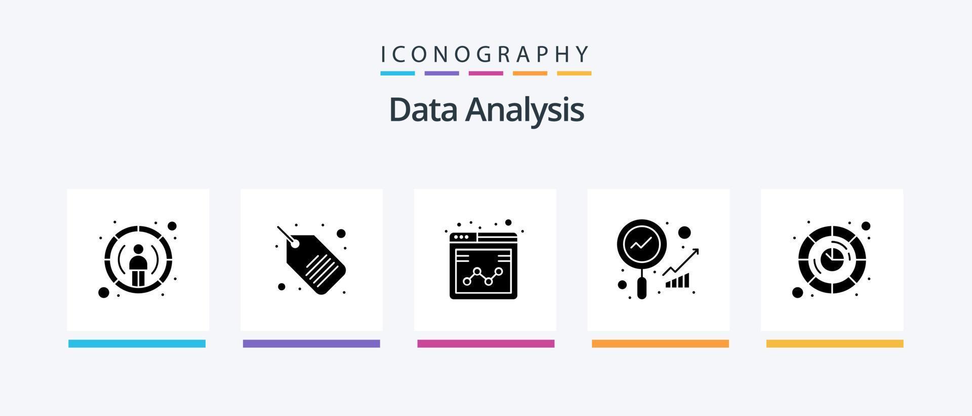 paquete de iconos de glifo 5 de análisis de datos que incluye base de datos. grafico. negocio. buscar. análisis. diseño de iconos creativos vector