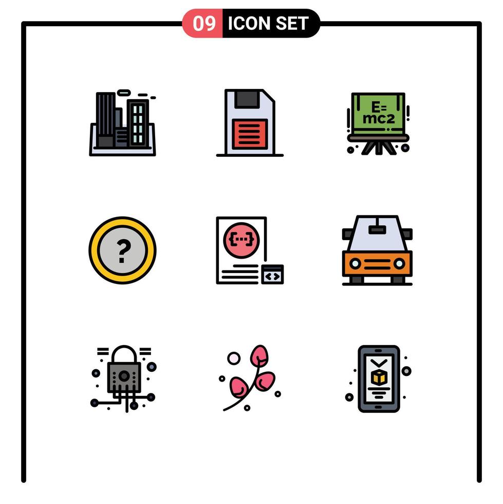 9 Thematic Vector Filledline Flat Colors and Editable Symbols of support information sd card ask science Editable Vector Design Elements