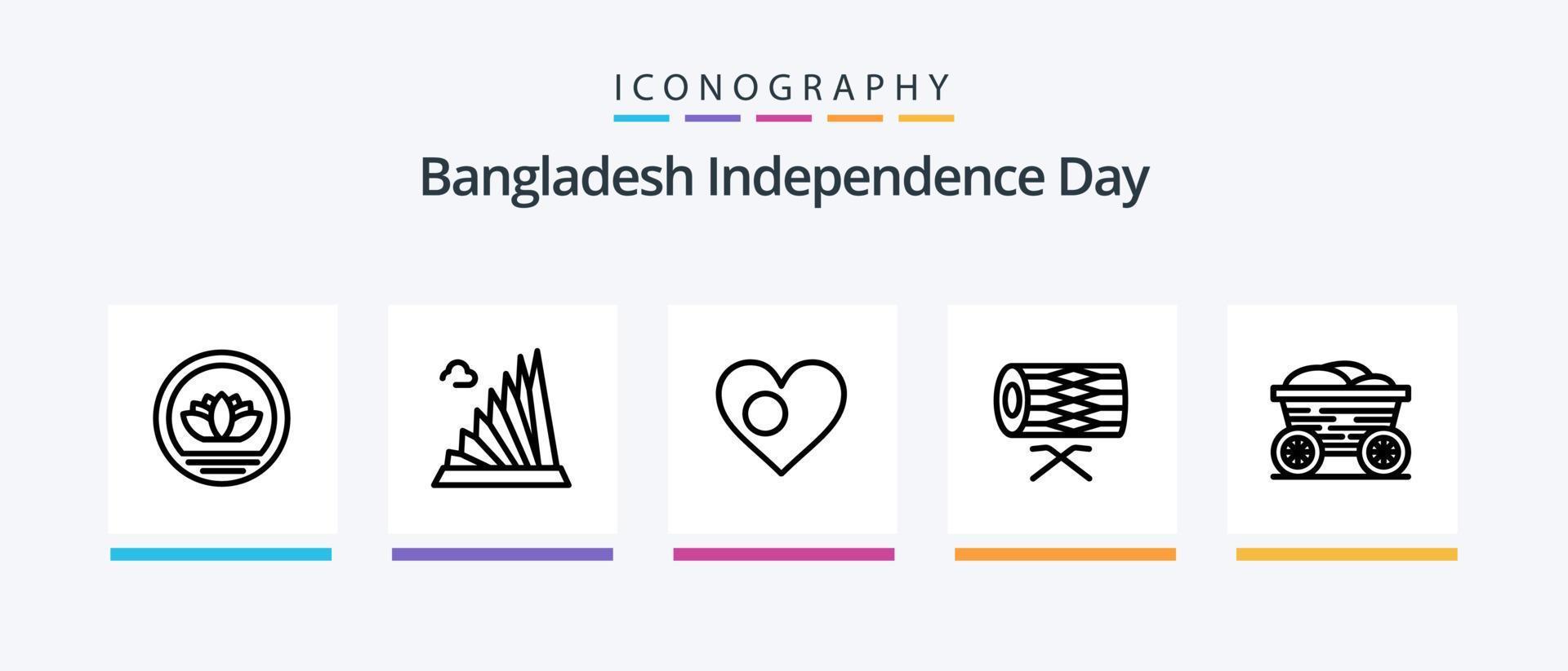 paquete de iconos de la línea 5 del día de la independencia de bangladesh que incluye mapa. negocio. fuerte de aurangabad. bangladesh bengalí diseño de iconos creativos vector