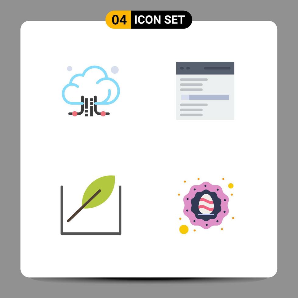 Set of 4 Modern UI Icons Symbols Signs for cloud leaf technology interface tree Editable Vector Design Elements