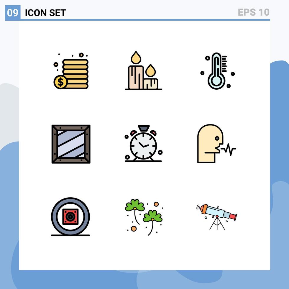 Pictogram Set of 9 Simple Filledline Flat Colors of clock programing temperature development coding Editable Vector Design Elements