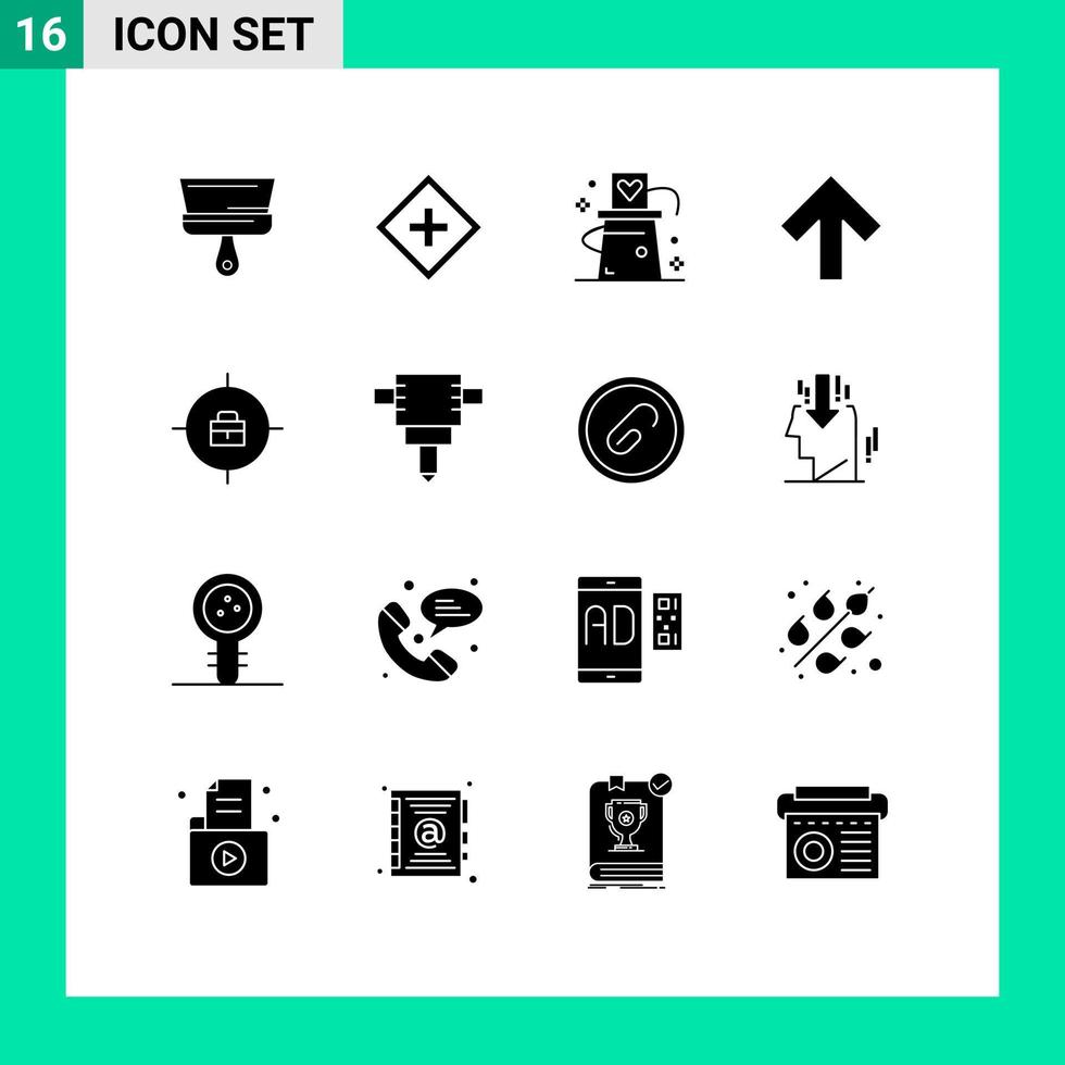 Set of 16 Vector Solid Glyphs on Grid for target up support arrow magician Editable Vector Design Elements