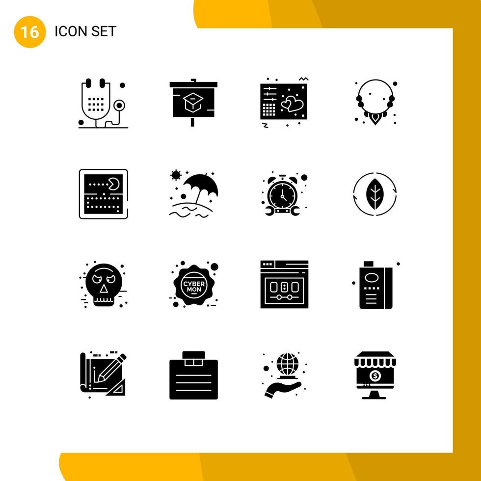 Group of 16 Modern Solid Glyphs Set for necklace gem school diamond midi Editable Vector Design Elements