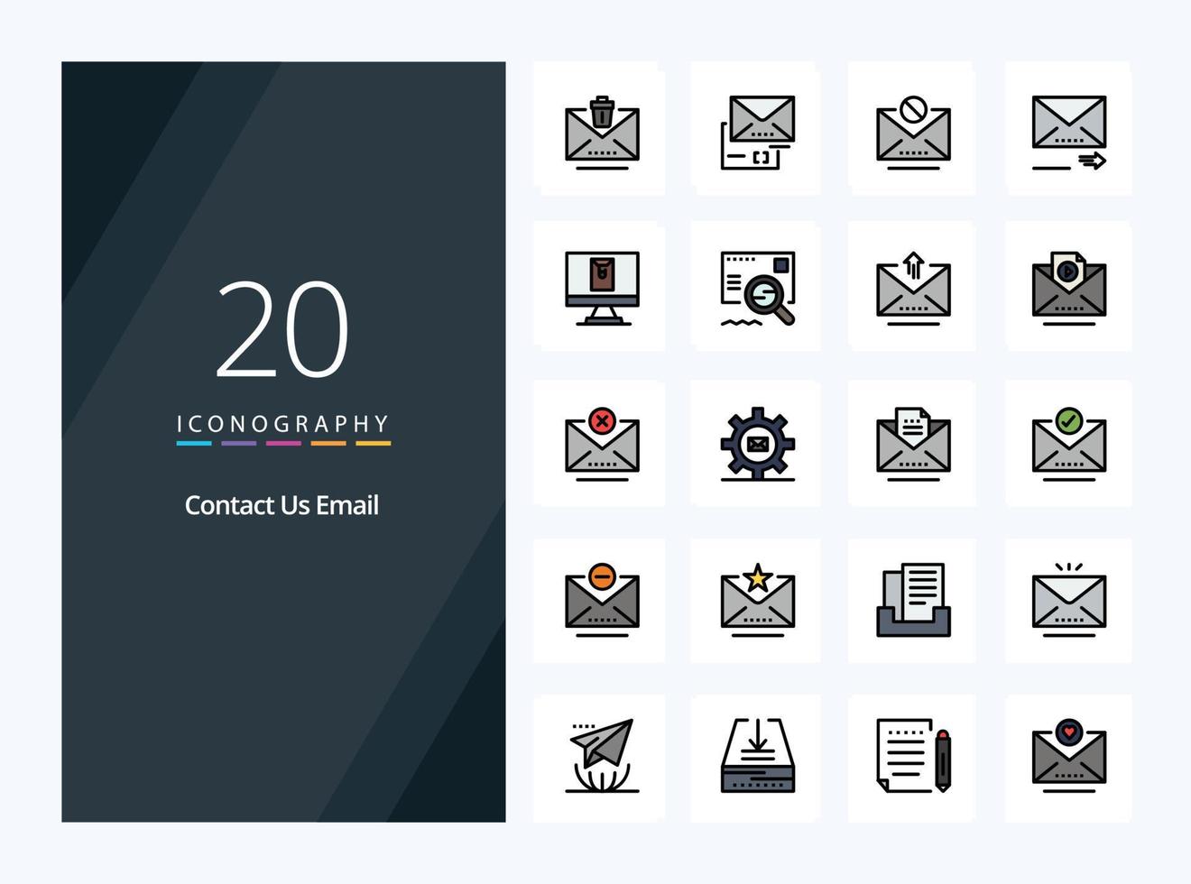 20 Email line Filled icon for presentation vector
