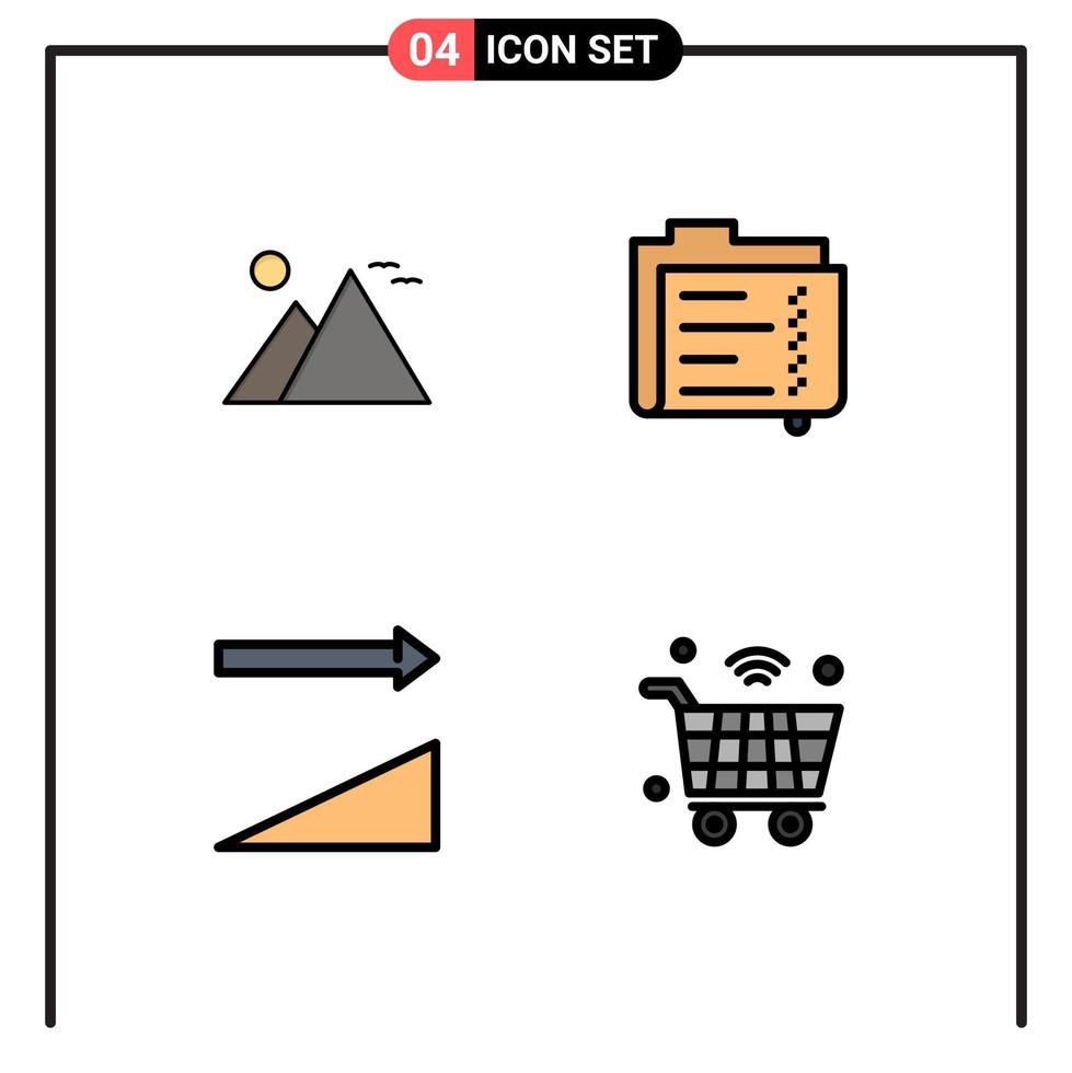 Modern Set of 4 Filledline Flat Colors Pictograph of egypt folder pyramid data sort Editable Vector Design Elements