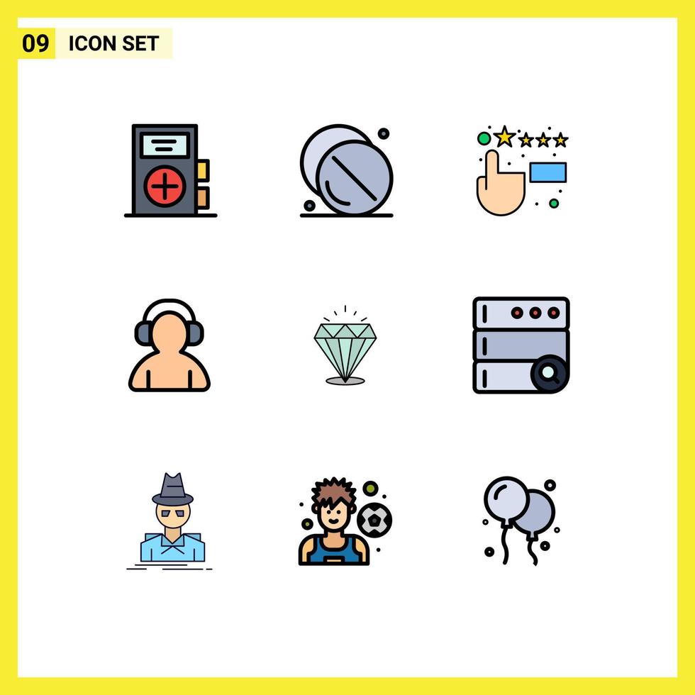 Pictogram Set of 9 Simple Filledline Flat Colors of diamound man medical support feedback Editable Vector Design Elements