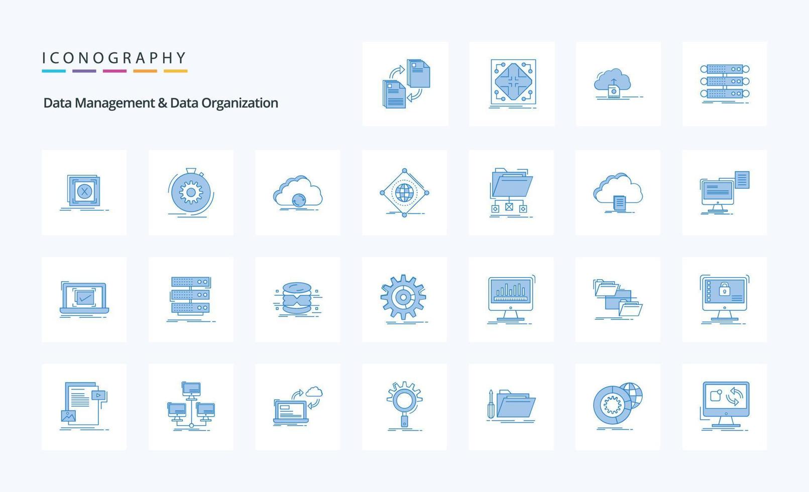 25 Data Management And Data Organization Blue icon pack vector