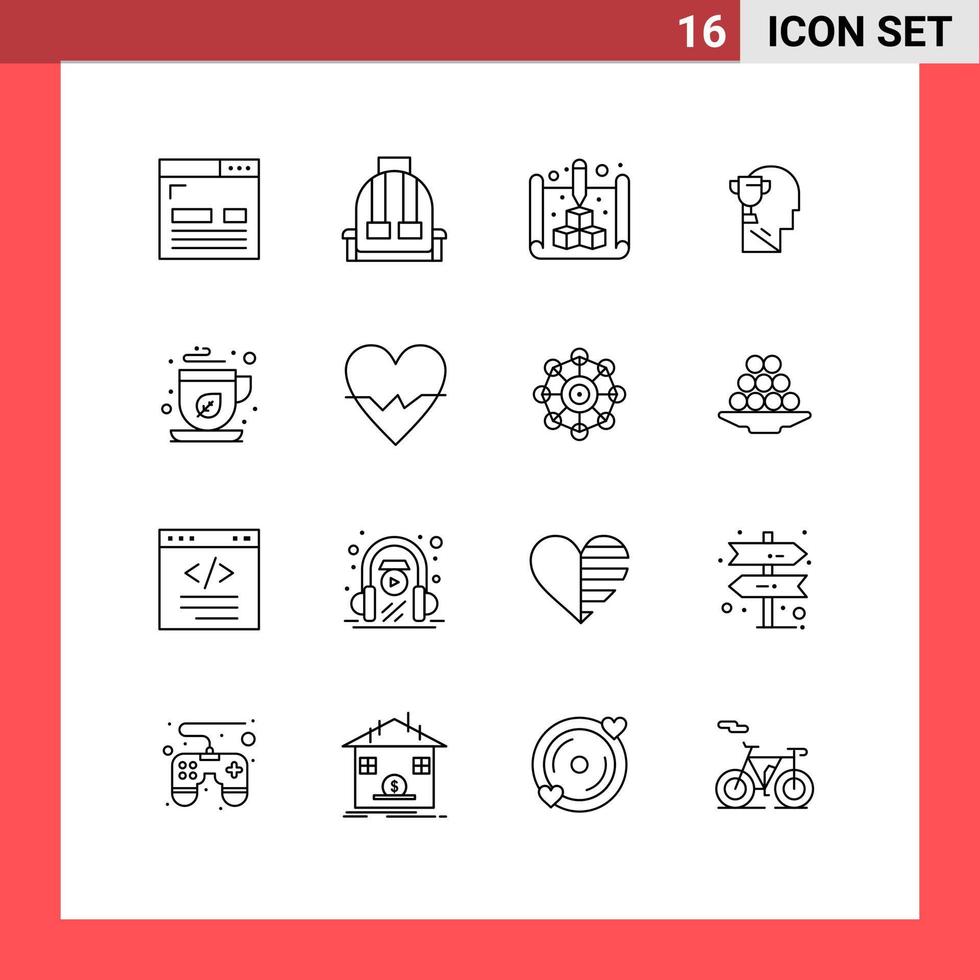 16 Creative Icons Modern Signs and Symbols of green award school brian web Editable Vector Design Elements