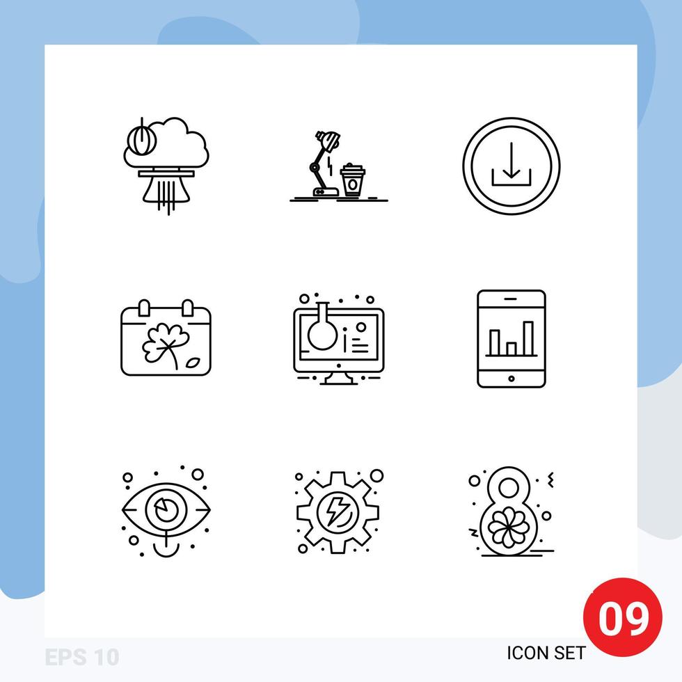 Pack of 9 creative Outlines of spring flower lamp calendar download Editable Vector Design Elements