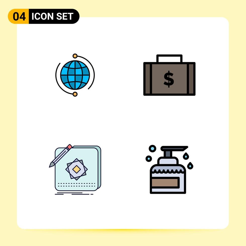 Filledline Flat Color Pack of 4 Universal Symbols of globe finance connection world payments Editable Vector Design Elements