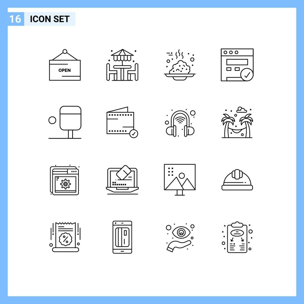 Outline Pack of 16 Universal Symbols of sport web breakfast seo thanks day Editable Vector Design Elements