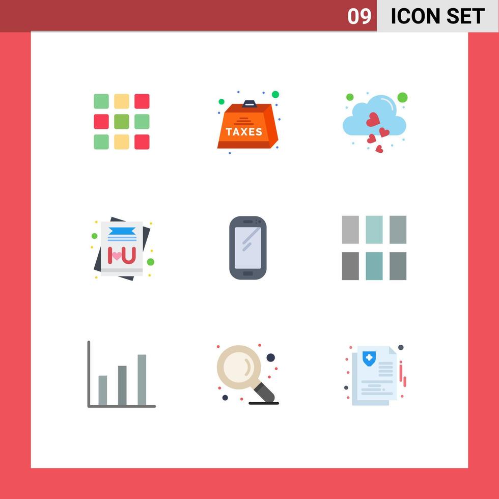 Universal Icon Symbols Group of 9 Modern Flat Colors of smart phone message tax love fall Editable Vector Design Elements