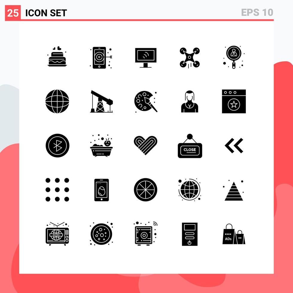 25 Solid Glyph concept for Websites Mobile and Apps job search wifi employee camera Editable Vector Design Elements