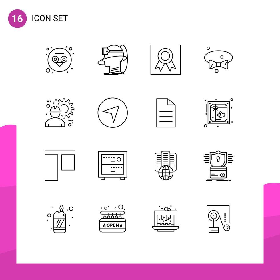16 Universal Outlines Set for Web and Mobile Applications architect tie vr dress medal Editable Vector Design Elements