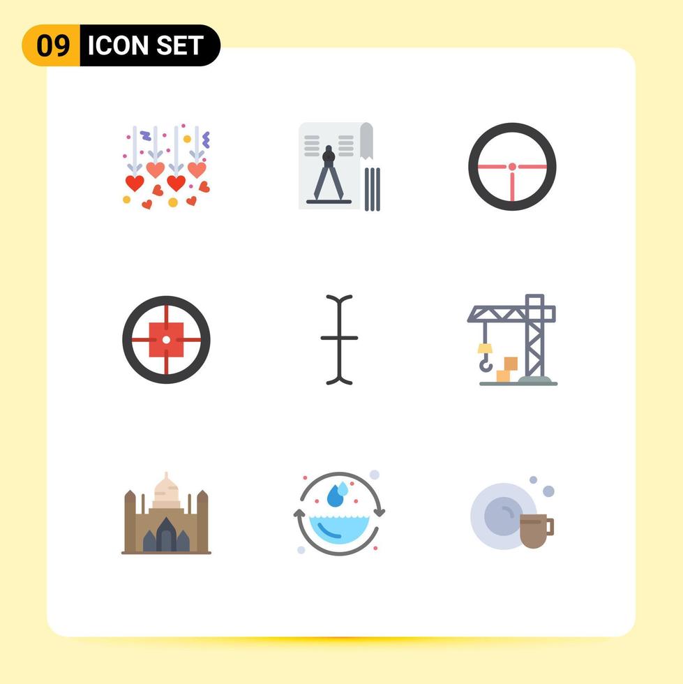 Set of 9 Vector Flat Colors on Grid for crane architecture army input target Editable Vector Design Elements