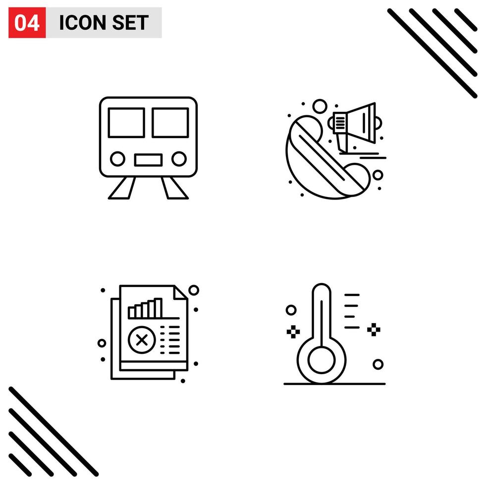 Mobile Interface Line Set of 4 Pictograms of maps analysis train loudspeaker monitoring Editable Vector Design Elements