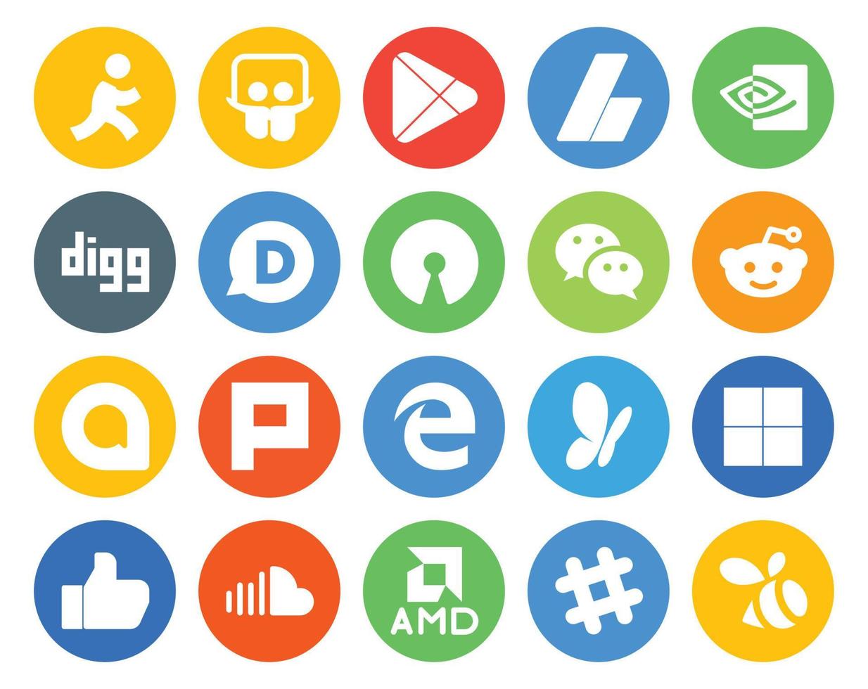 20 Social Media Icon Pack Including delicious edge disqus plurk reddit vector