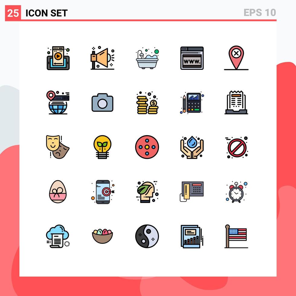25 User Interface Filled line Flat Color Pack of modern Signs and Symbols of location map shout webpage seo Editable Vector Design Elements