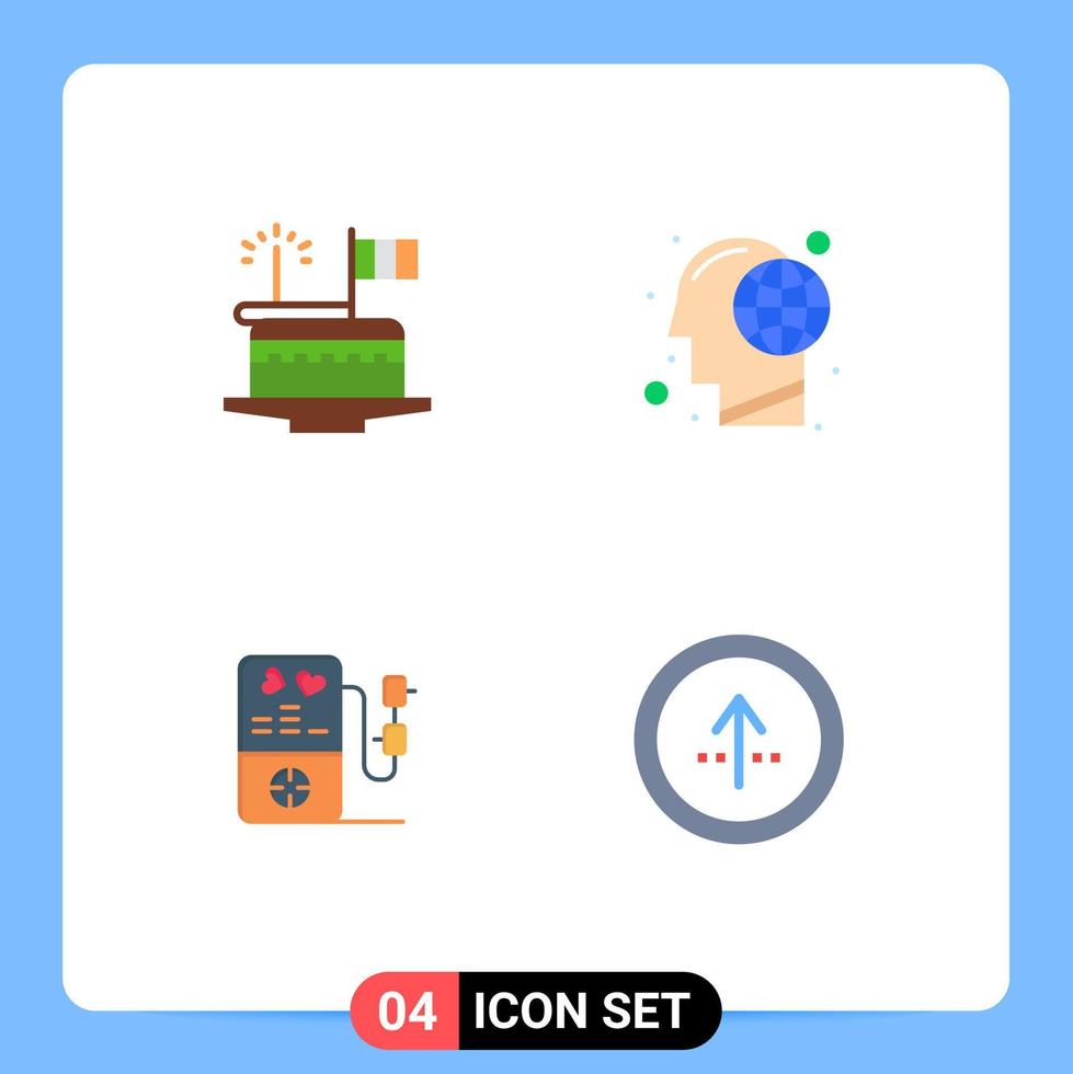 Universal Icon Symbols Group of 4 Modern Flat Icons of cake mind festival global heart Editable Vector Design Elements