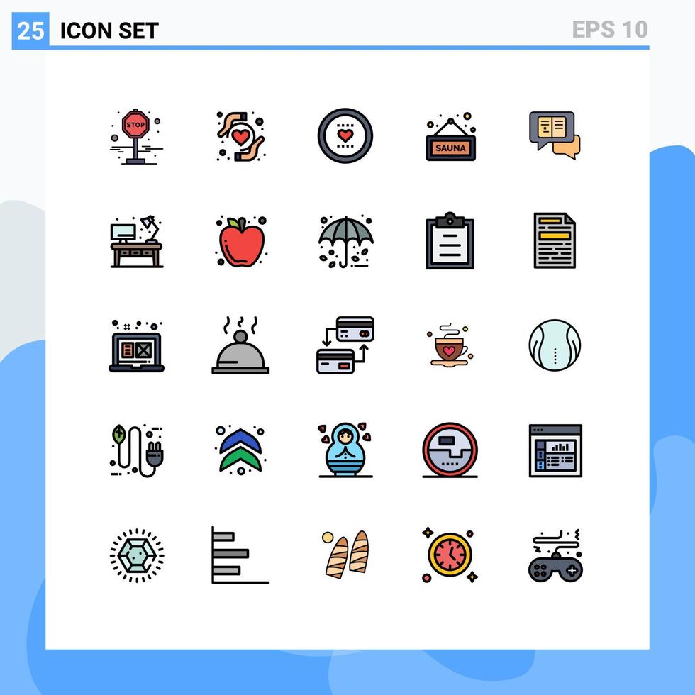 Universal Icon Symbols Group of 25 Modern Filled line Flat Colors of popup chat like tag sauna Editable Vector Design Elements