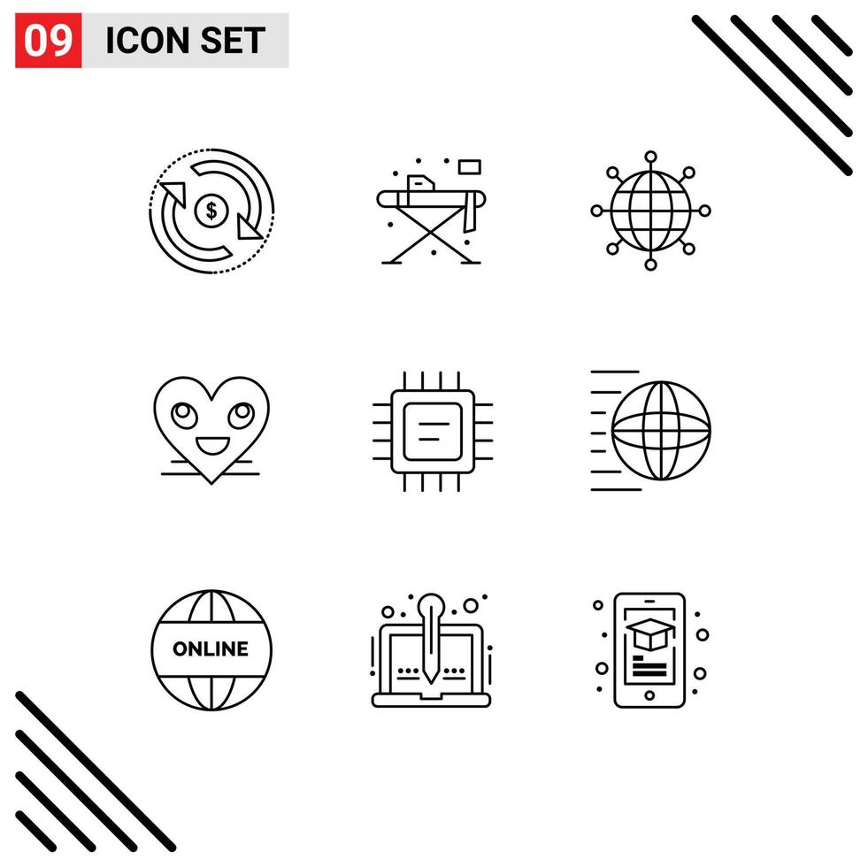 Pack of 9 Modern Outlines Signs and Symbols for Web Print Media such as smile smiley table emoji modern Editable Vector Design Elements