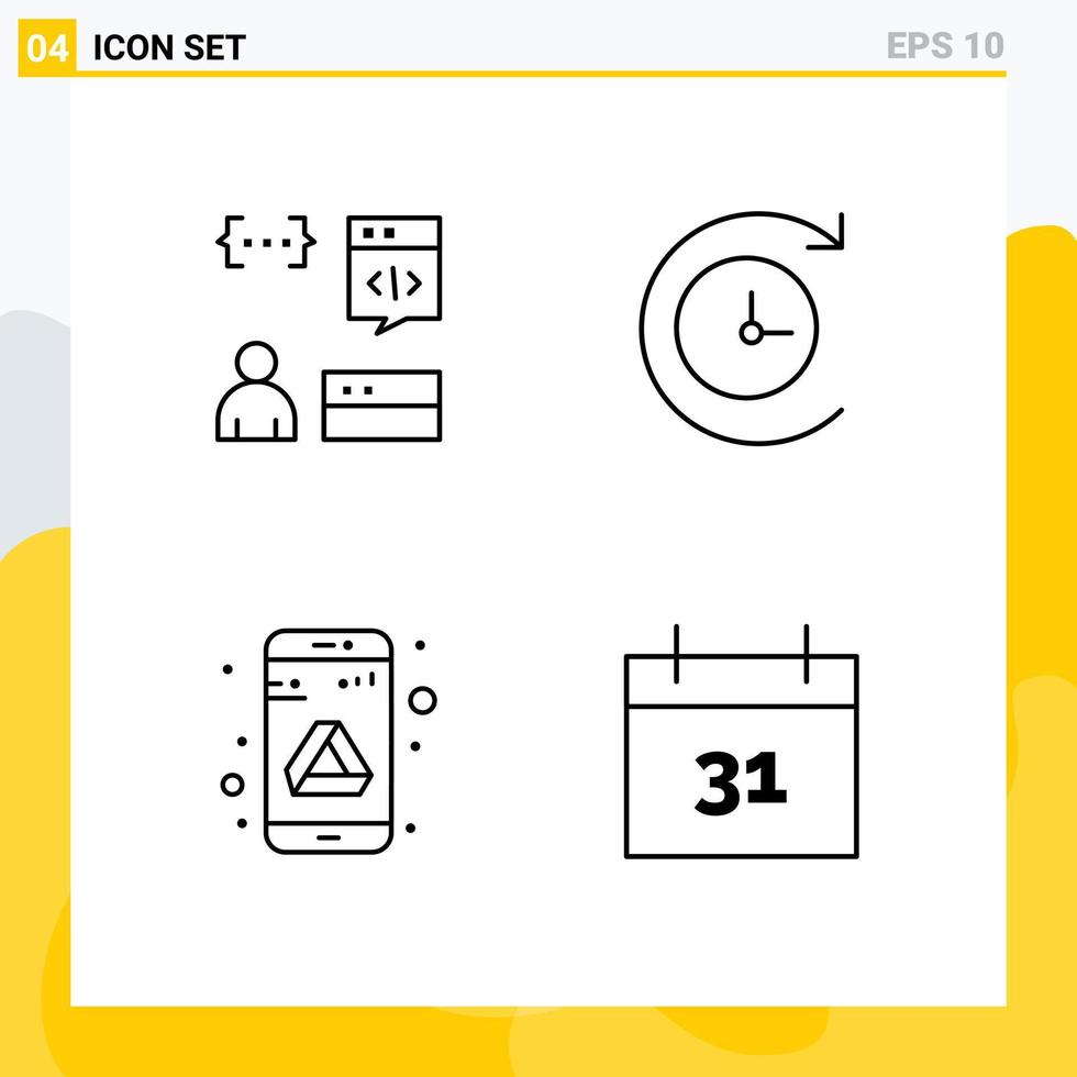 Universal Icon Symbols Group of 4 Modern Filledline Flat Colors of app google development time machine calendar Editable Vector Design Elements