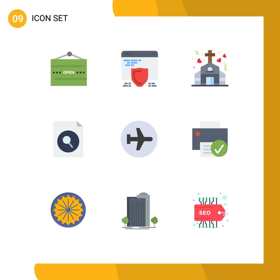 Pictogram Set of 9 Simple Flat Colors of airplane search web file wedding Editable Vector Design Elements