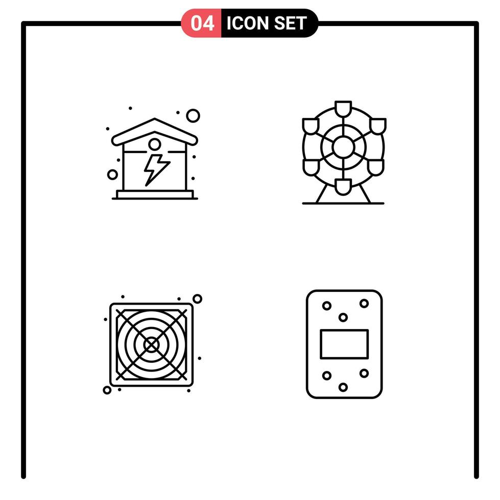 conjunto de línea de interfaz móvil de 4 pictogramas de elementos de diseño de vector editables de comida de rueda de energía de suministro eléctrico