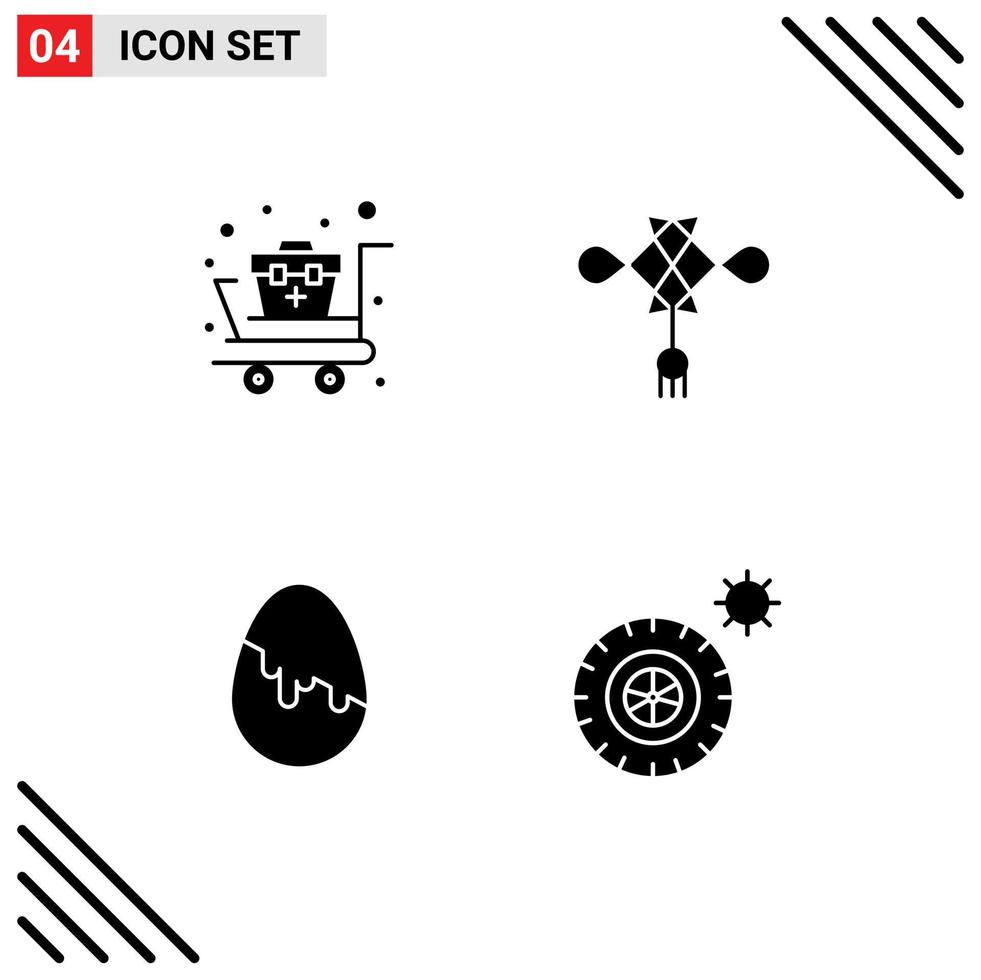 Pack of 4 creative Solid Glyphs of first aid easter supplies chinese egg Editable Vector Design Elements