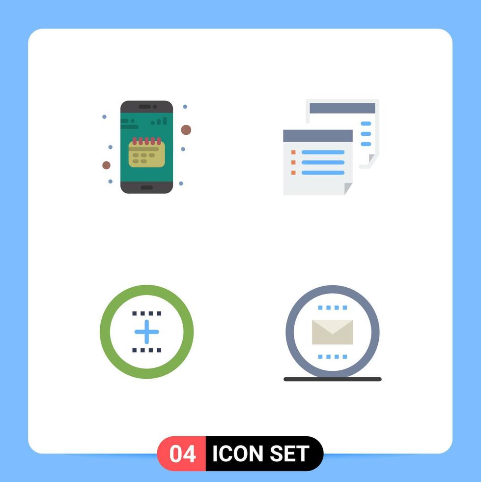 Group of 4 Modern Flat Icons Set for agenda reminder date notes circle Editable Vector Design Elements
