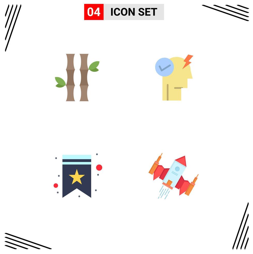 4 Universal Flat Icons Set for Web and Mobile Applications bamboo bookmark leaves mind star Editable Vector Design Elements